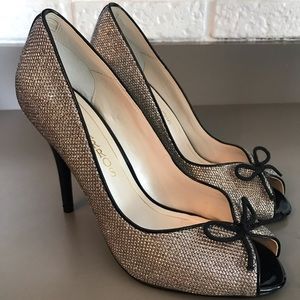Caparros Gold Silver Heels Peep Toe